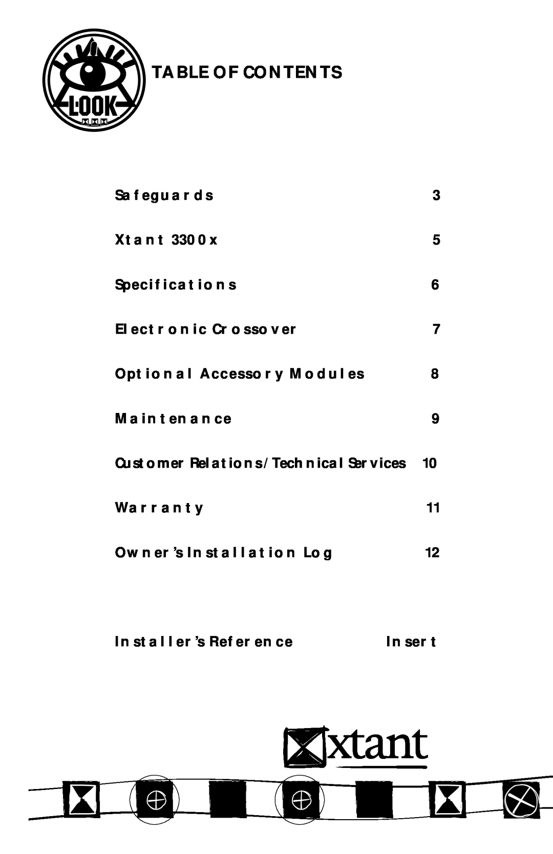 Xtant 3300x manual Table Of Contents 