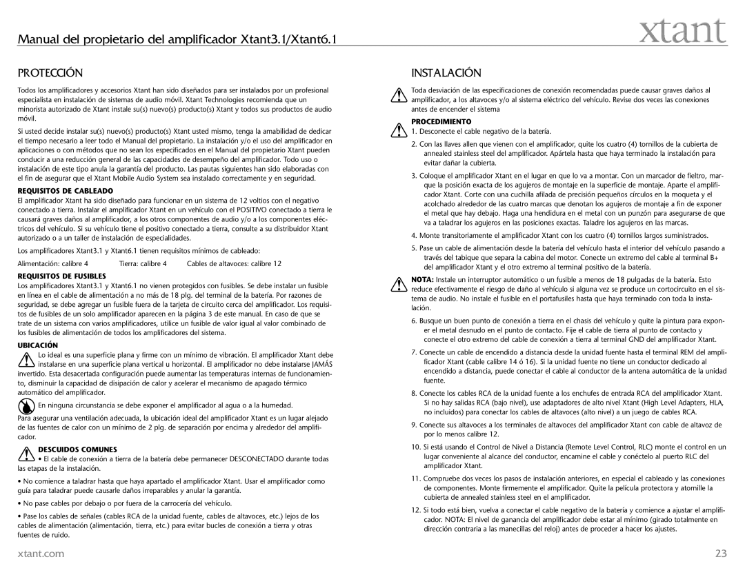 Xtant 6.1, 3.1 owner manual Protección 