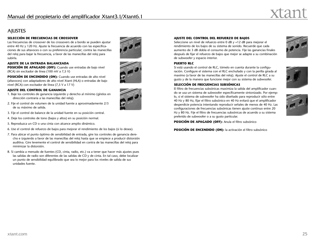 Xtant 3.1, 6.1 owner manual Ajustes 