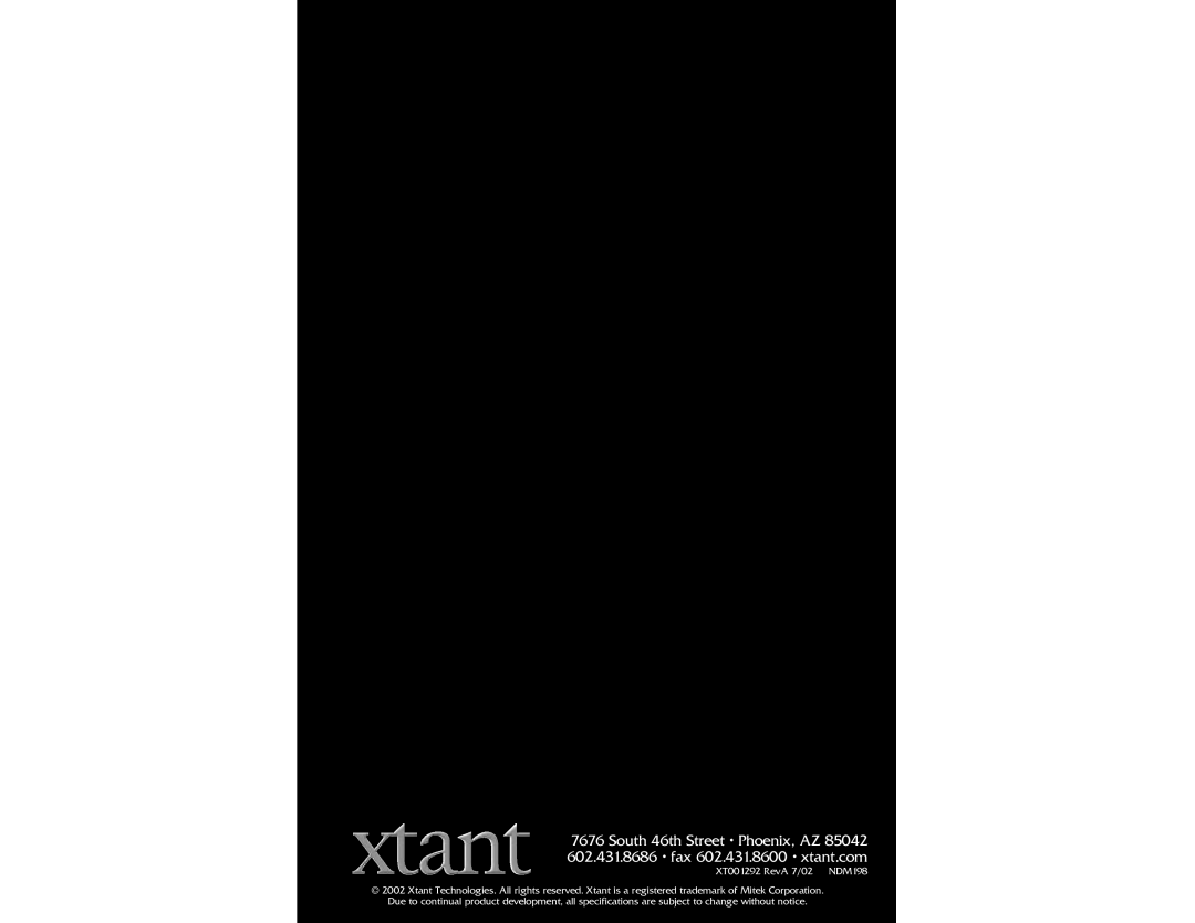 Xtant 3.1, 6.1 owner manual 