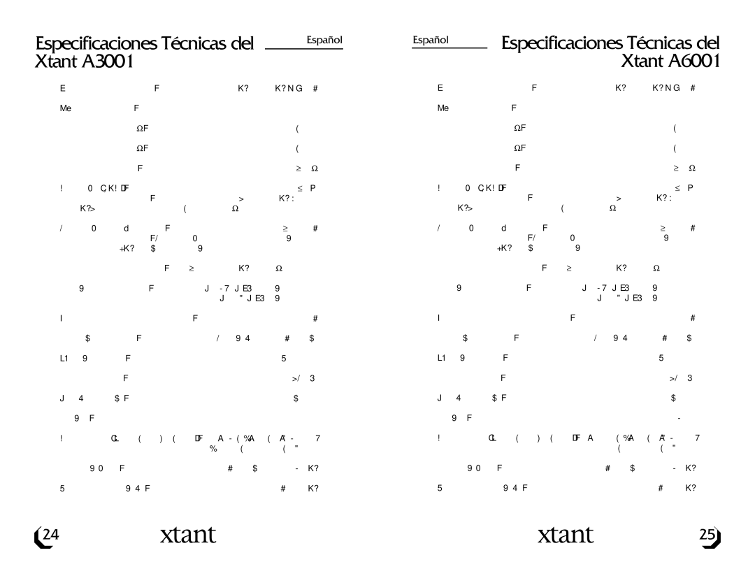 Xtant A3001/A6001 owner manual Especificaciones Técnicas del, Xtant A3001, Xtant A6001 