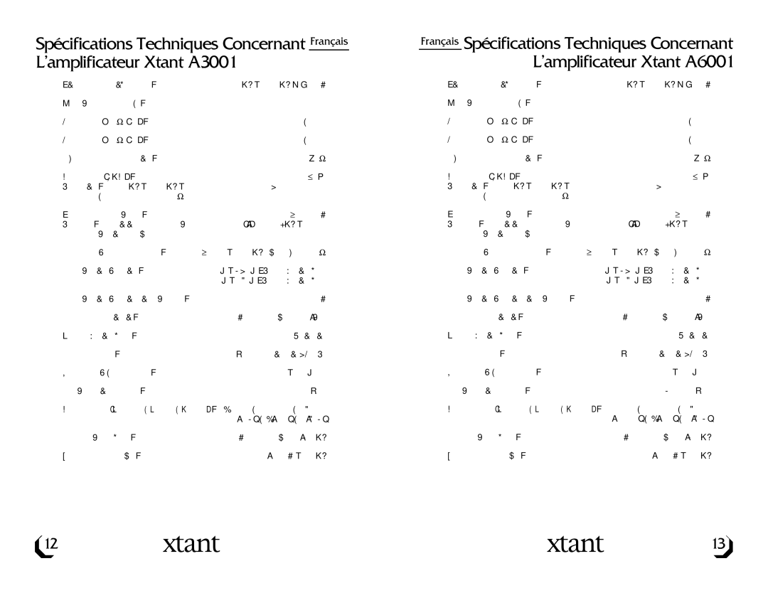 Xtant A3001/A6001 owner manual 200 mV à 17 V RMS symétrique 