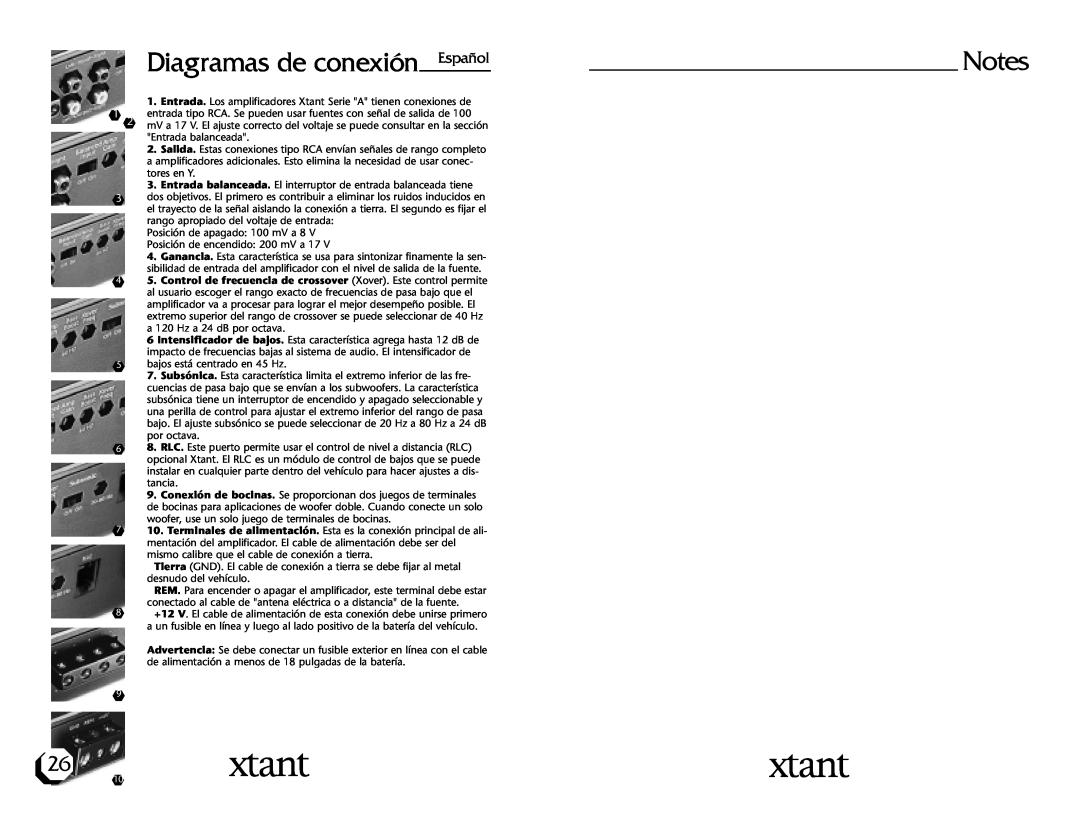 Xtant A3001/A6001 owner manual Diagramas de conexión, Español 