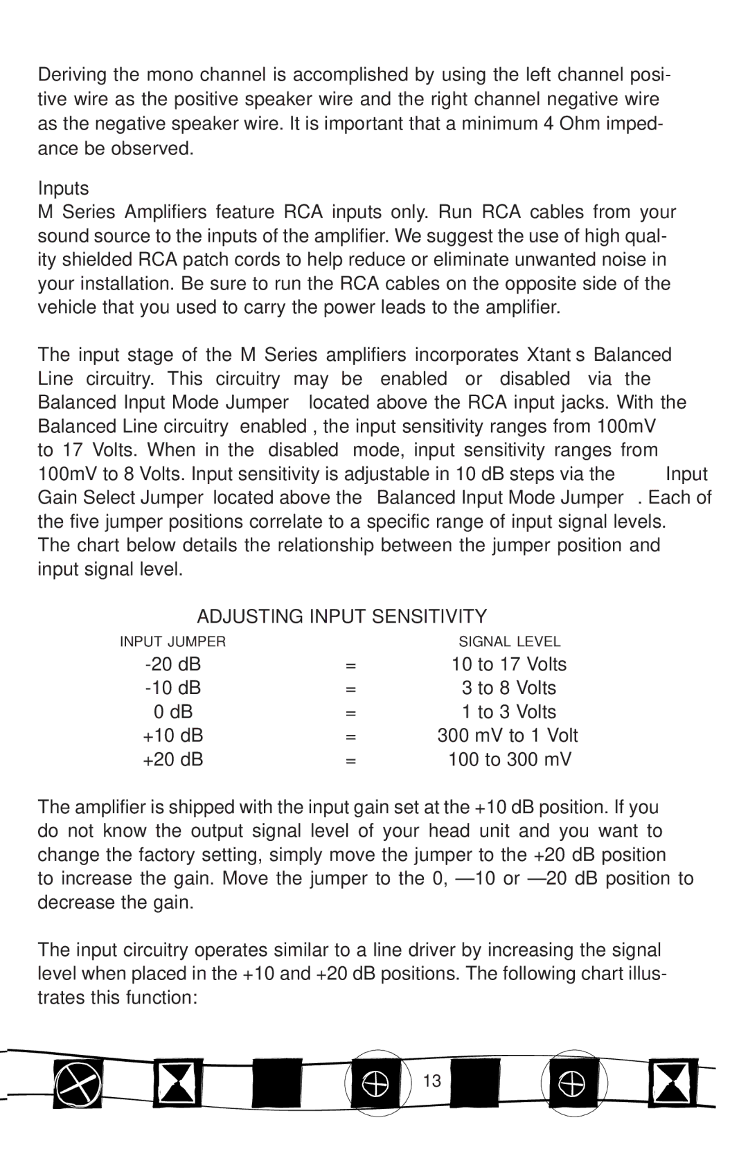 Xtant M Series manual Inputs, Adjusting Input Sensitivity 