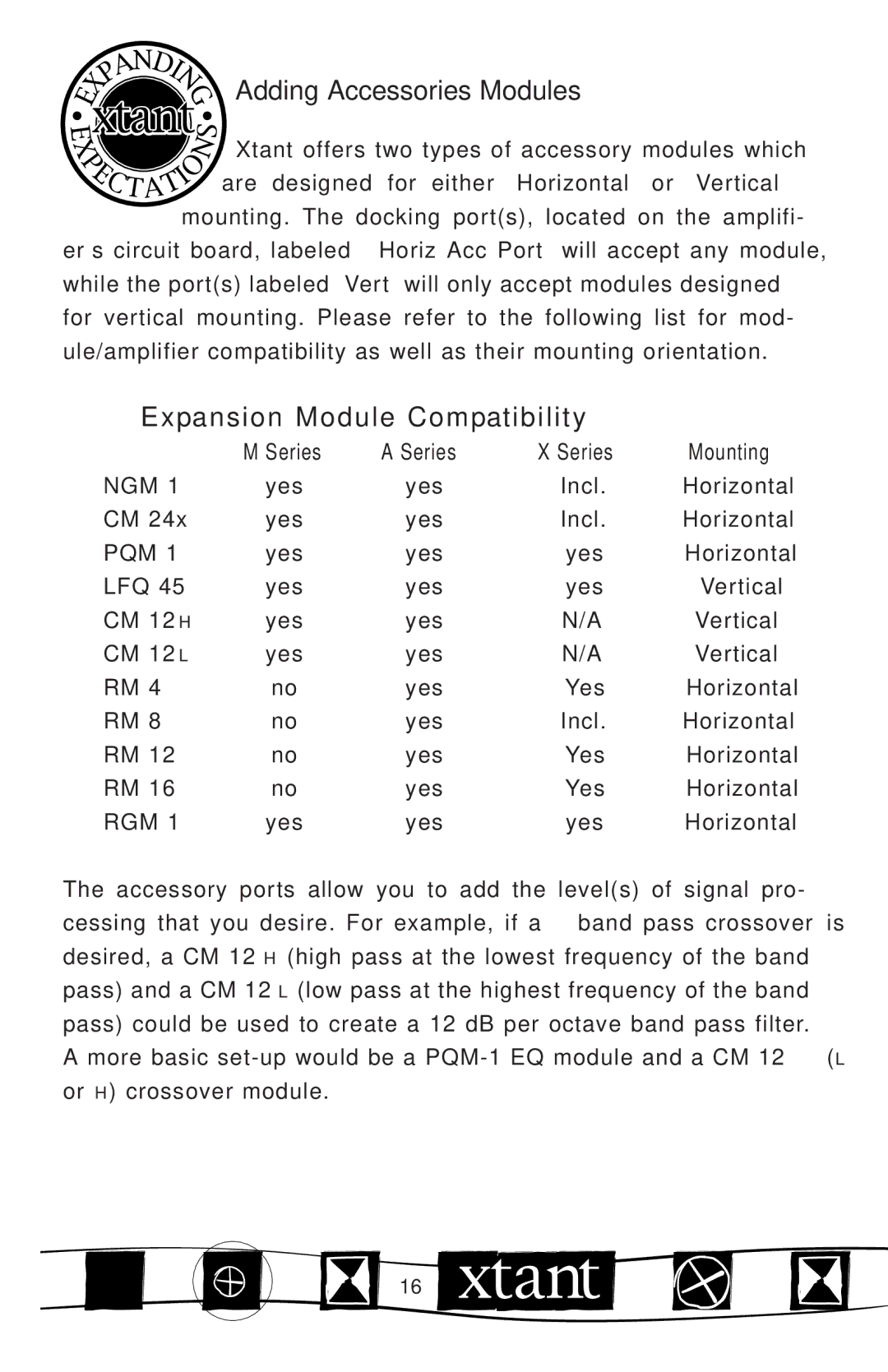 Xtant M Series manual Adding Accessories Modules, Expansion Module Compatibility 