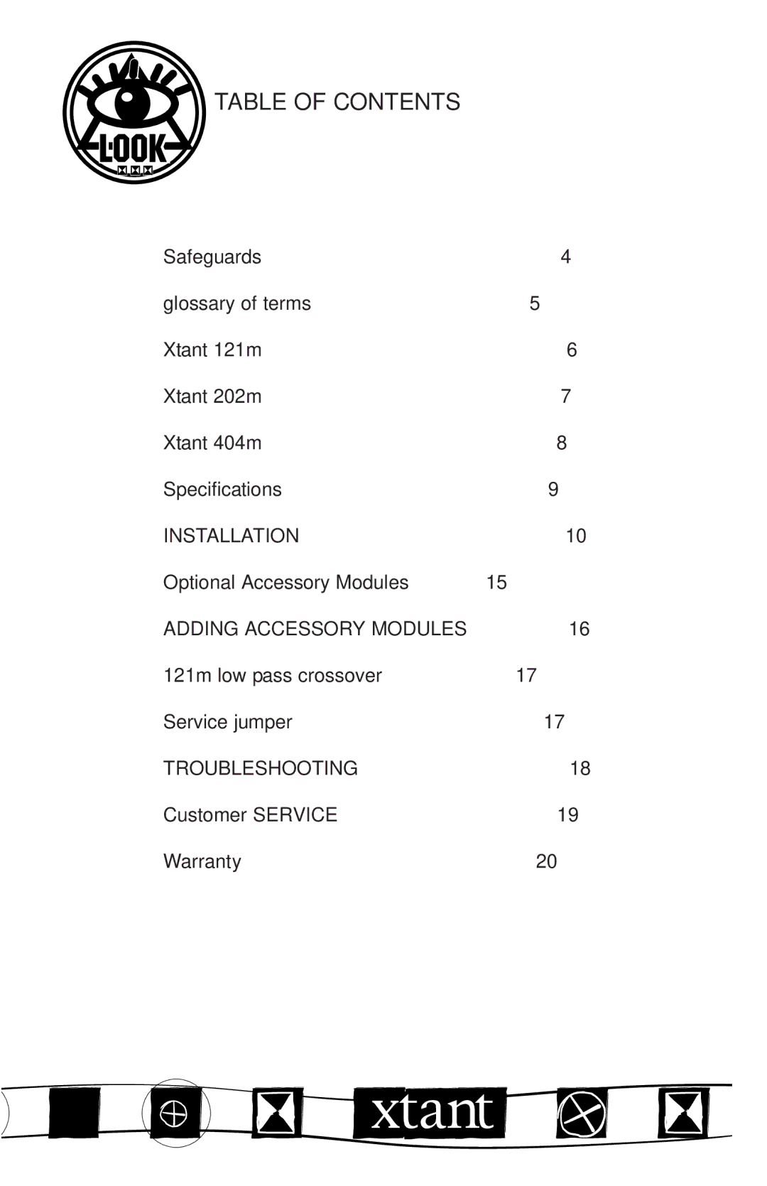 Xtant M Series manual Table of Contents 