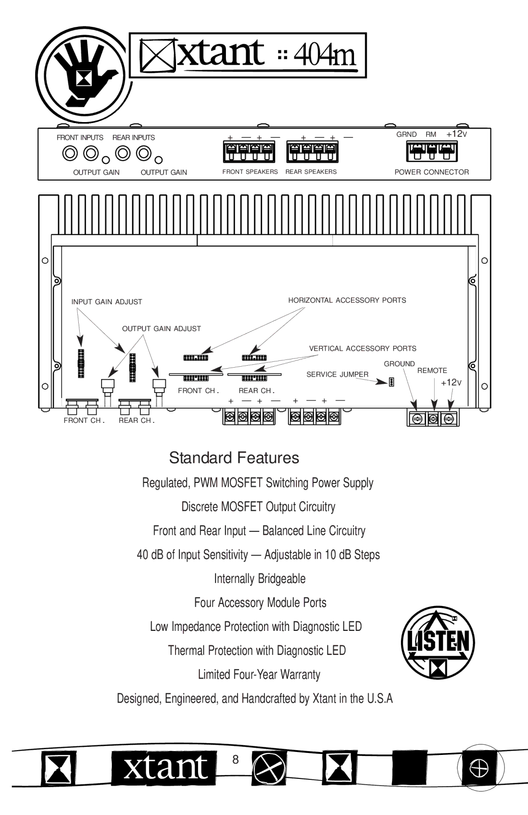 Xtant M Series manual Front and Rear Input Balanced Line Circuitry 