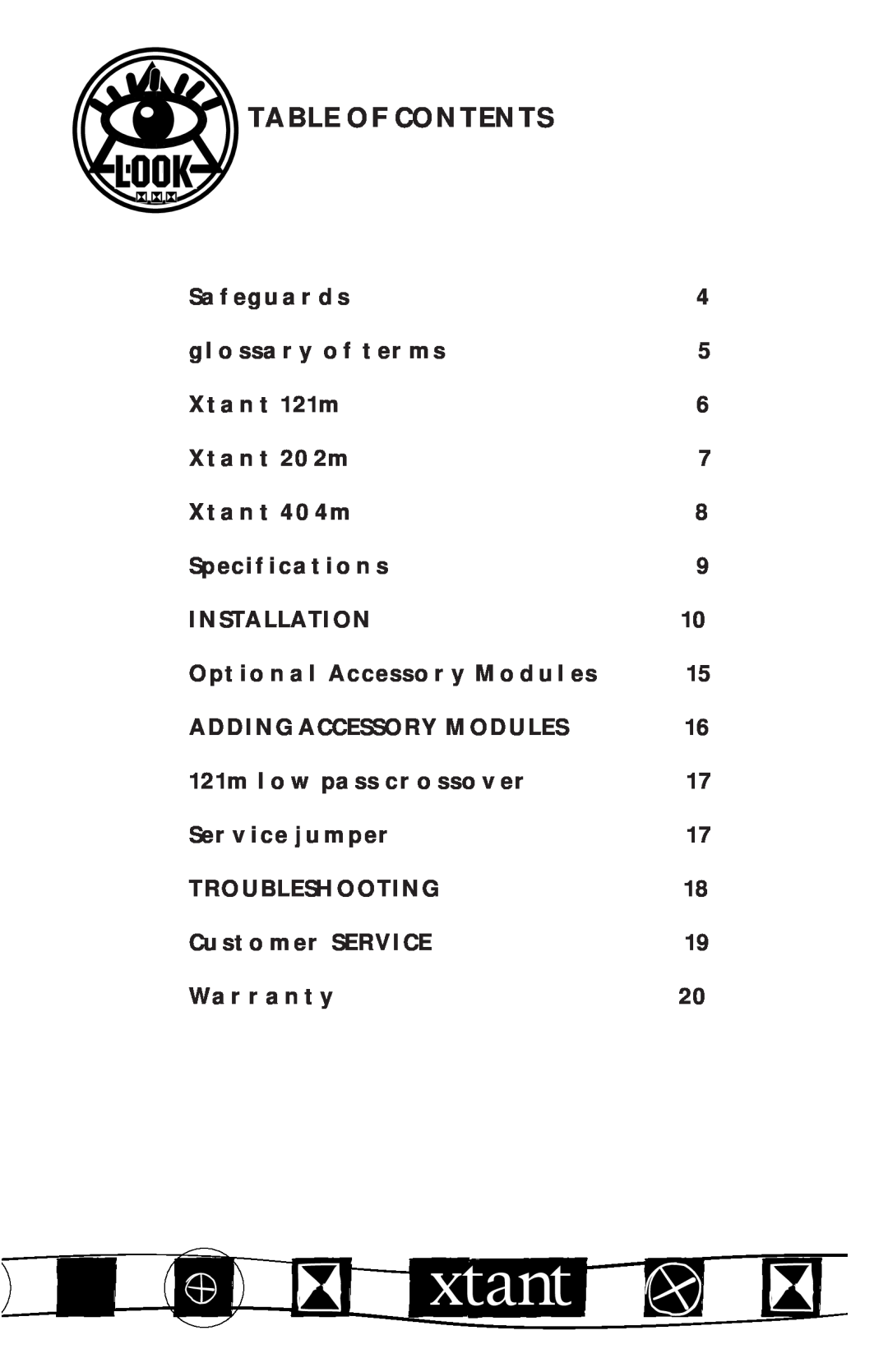 Xtant M Series manual Table Of Contents 