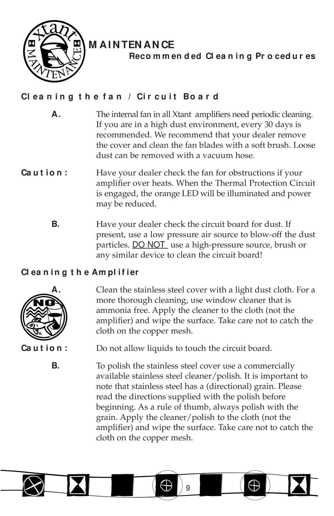 Xtant Model 603x manual Maintenance, Cleaning the Amplifier 