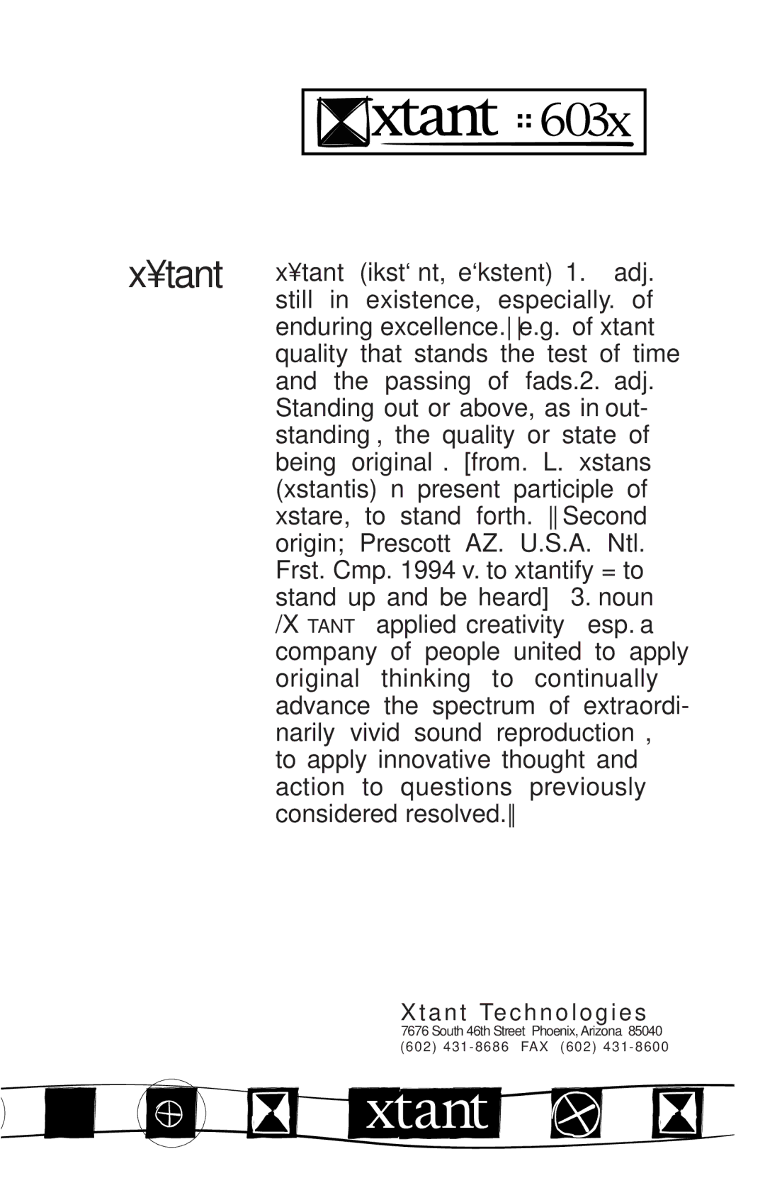 Xtant Model 603x manual Xtant 