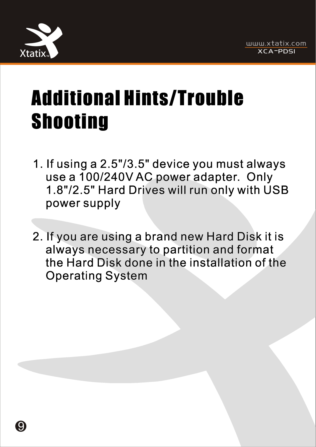 Xtatix XCA-PDSI user manual Additional Hints/Trouble Shooting 