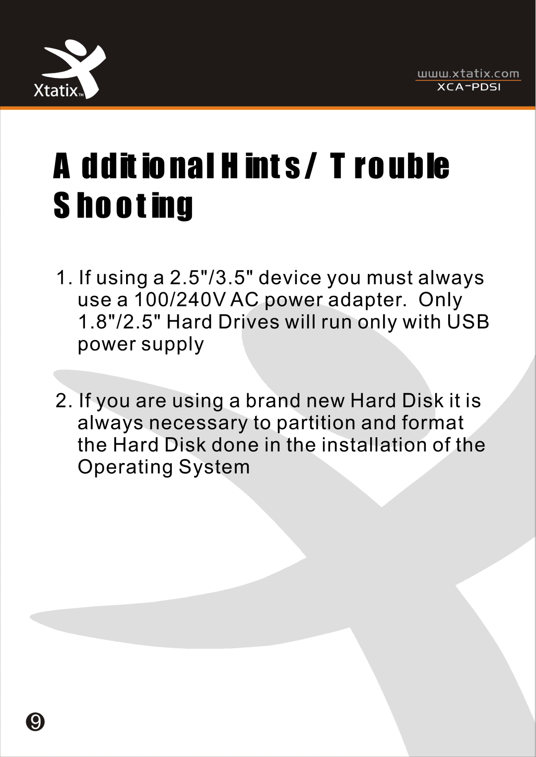 Xtatix XCA-PDSI user manual Additional Hints/Trouble Shooting 