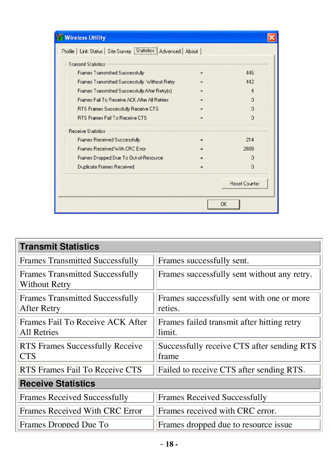 Xterasys USB Adapter user manual Transmit Statistics, Receive Statistics 