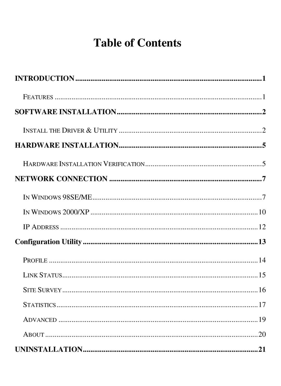 Xterasys USB Adapter user manual Table of Contents 