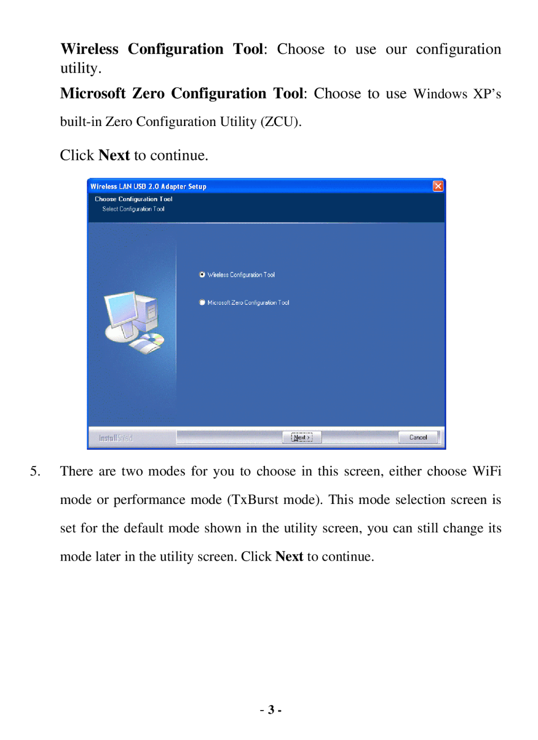 Xterasys USB Adapter user manual Microsoft Zero Configuration Tool Choose to use Windows XP’s 