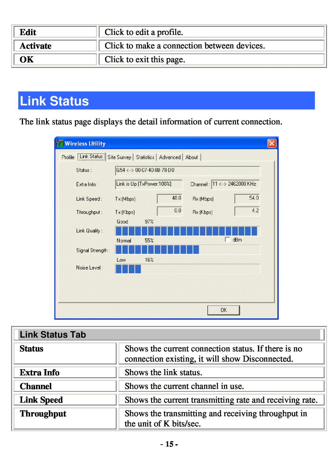 Xterasys USB Adapter user manual Link Status Tab 