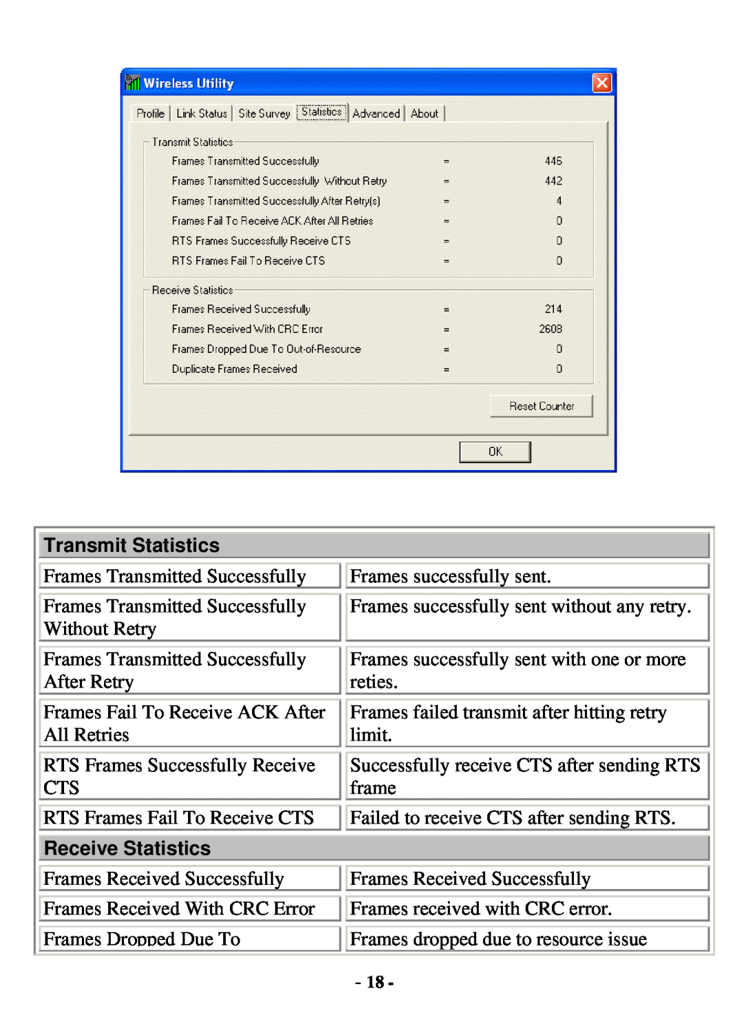Xterasys USB Adapter user manual Transmit Statistics, Receive Statistics 