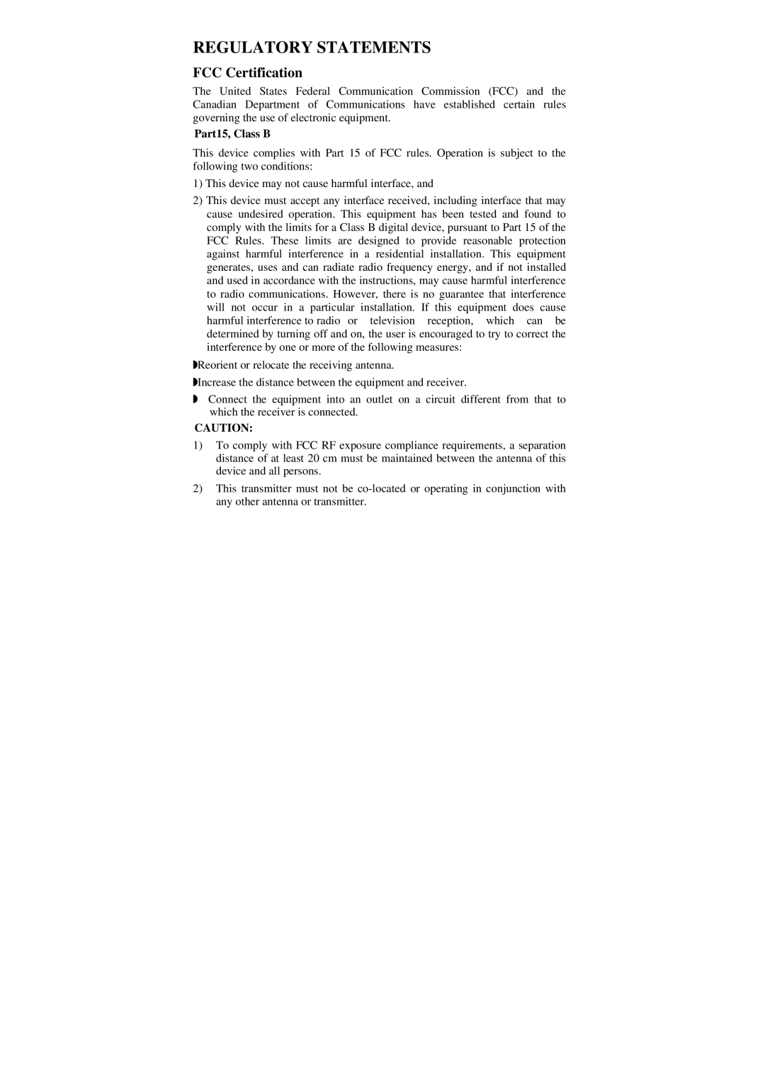 Xterasys Wireless LAN Card user manual Regulatory Statements, Part15, Class B 