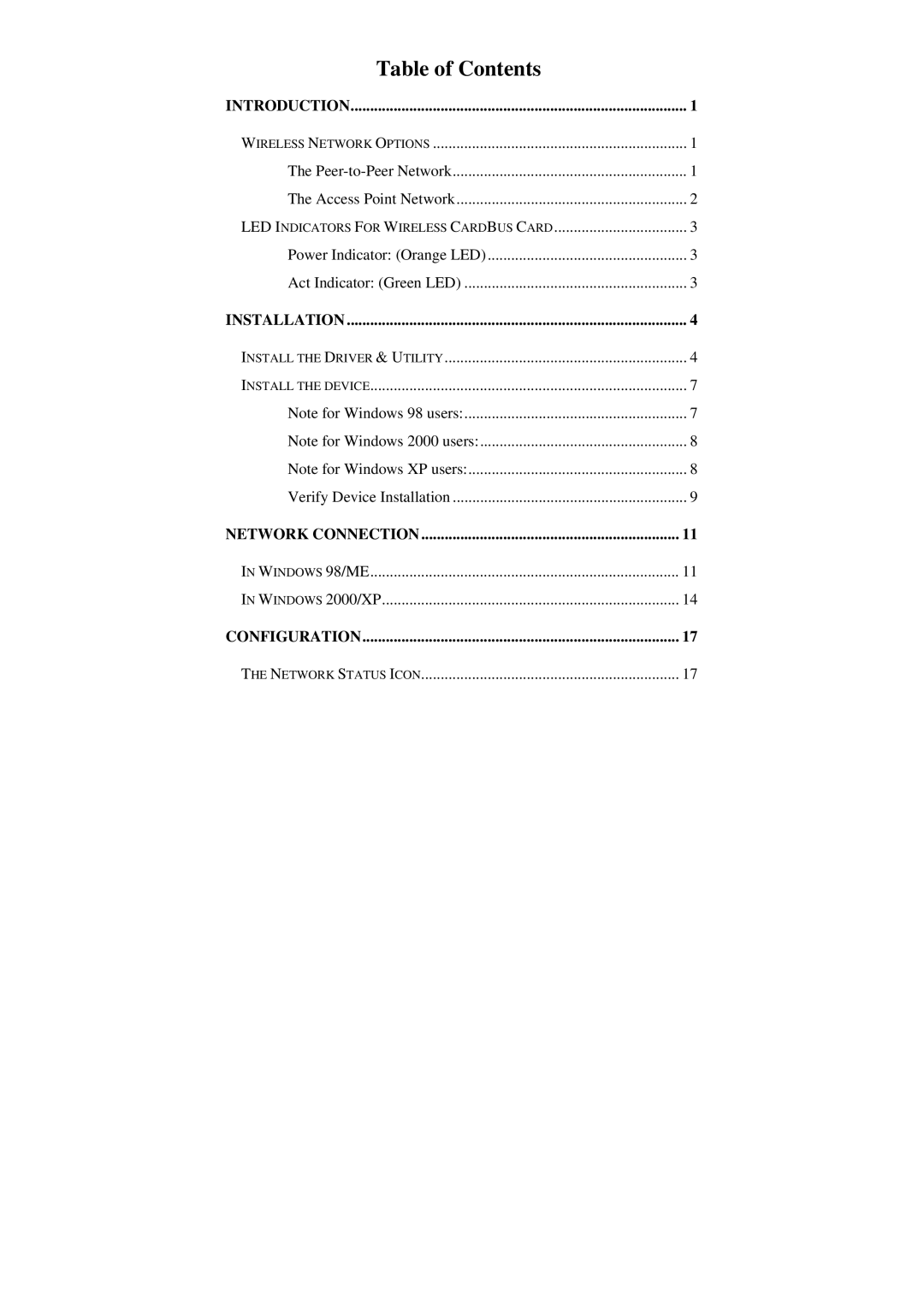 Xterasys Wireless LAN Card user manual Table of Contents 