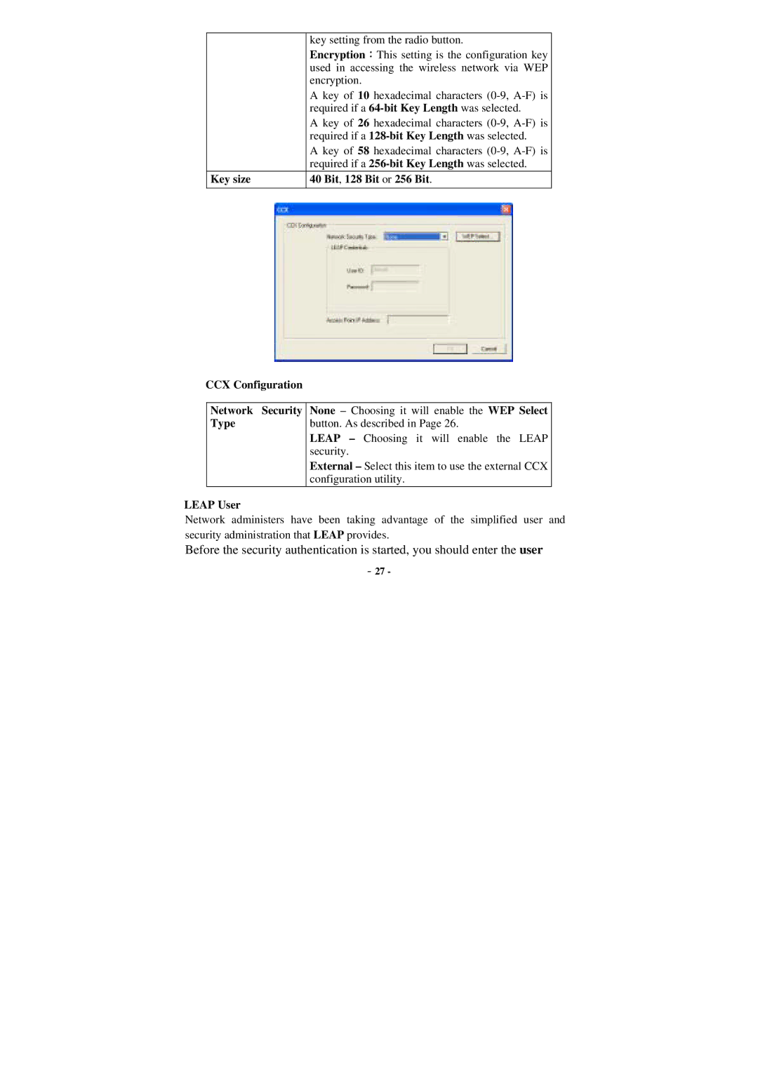 Xterasys Wireless LAN Card user manual Key setting from the radio button 