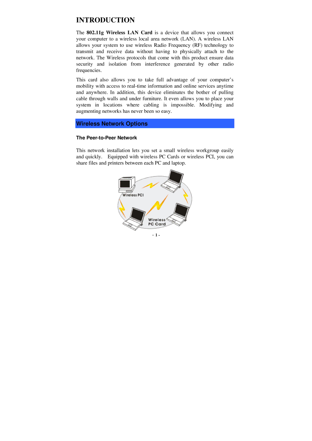 Xterasys Wireless LAN Card user manual Introduction, Wireless Network Options 