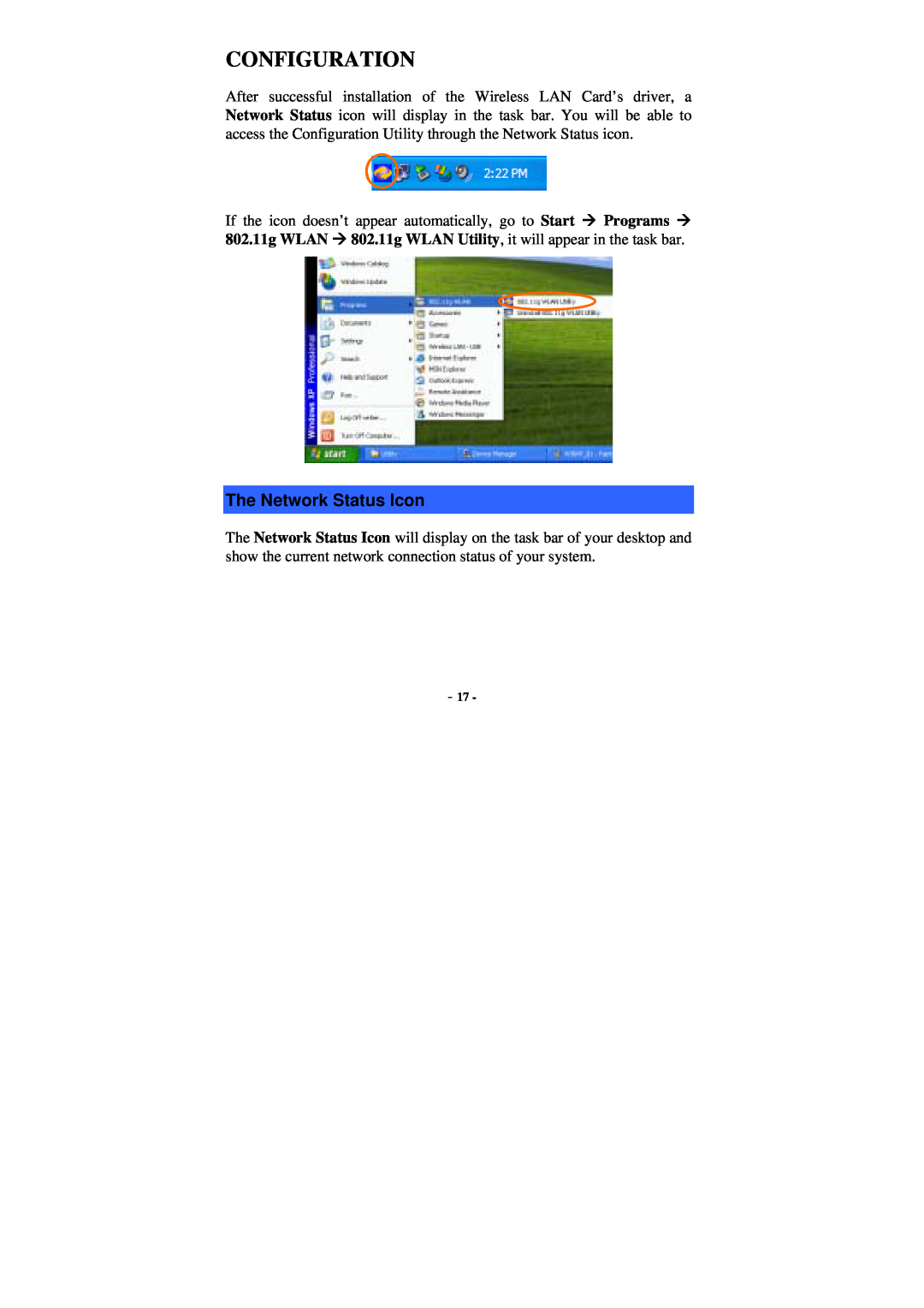 Xterasys Wireless LAN Card user manual Configuration, The Network Status Icon 
