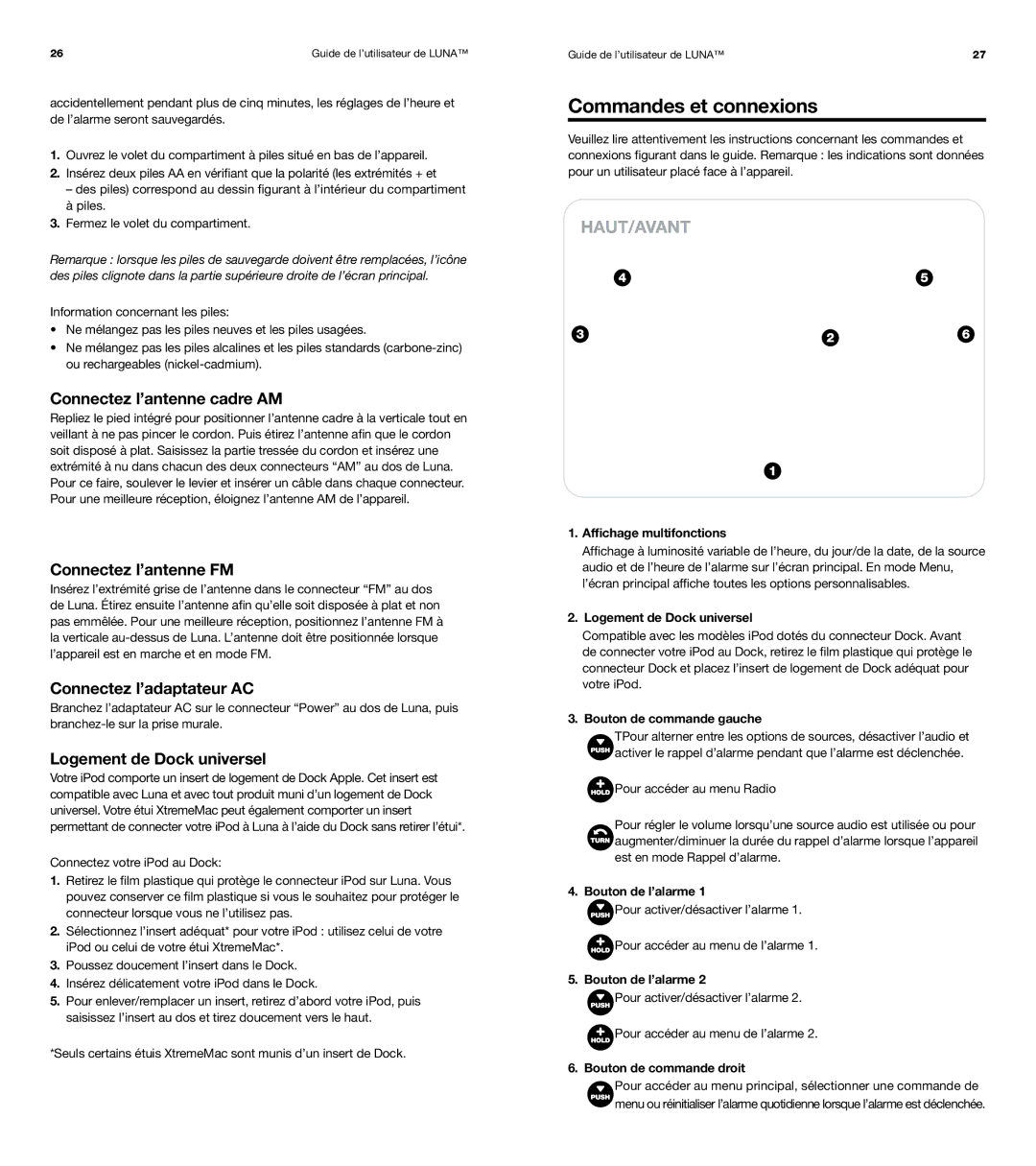 XtremeMac Room Audio System user manual Commandes et connexions, Connectez l’antenne cadre AM, Connectez l’antenne FM 