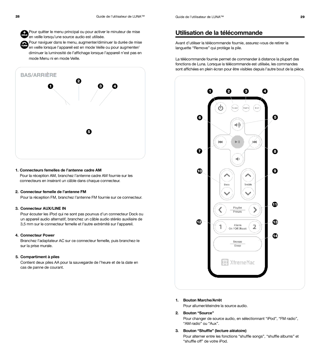 XtremeMac Room Audio System user manual Utilisation de la télécommande 