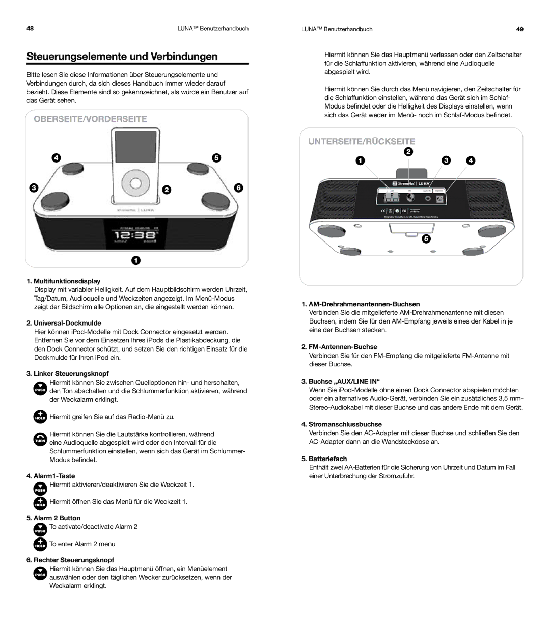 XtremeMac Room Audio System user manual Steuerungselemente und Verbindungen 