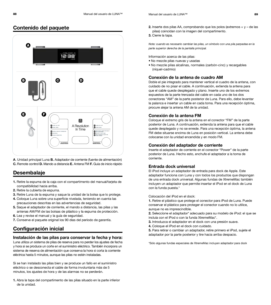 XtremeMac Room Audio System user manual Contenido del paquete, Desembalaje, Configuración inicial 