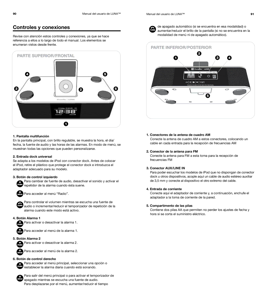 XtremeMac Room Audio System user manual Controles y conexiones 