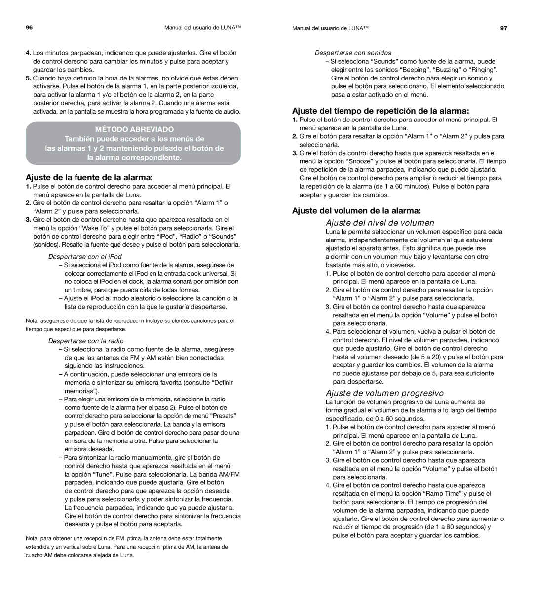 XtremeMac Room Audio System user manual Ajuste de la fuente de la alarma, Ajuste del tiempo de repetición de la alarma 