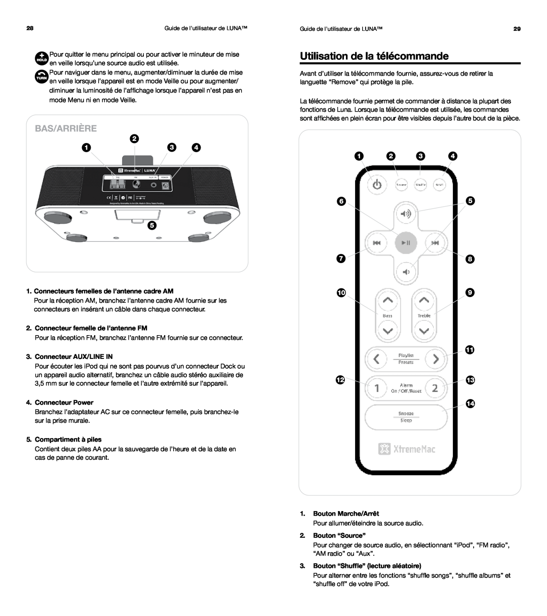 XtremeMac Room Audio System Utilisation de la télécommande, Connecteurs femelles de l’antenne cadre AM, Connecteur Power 