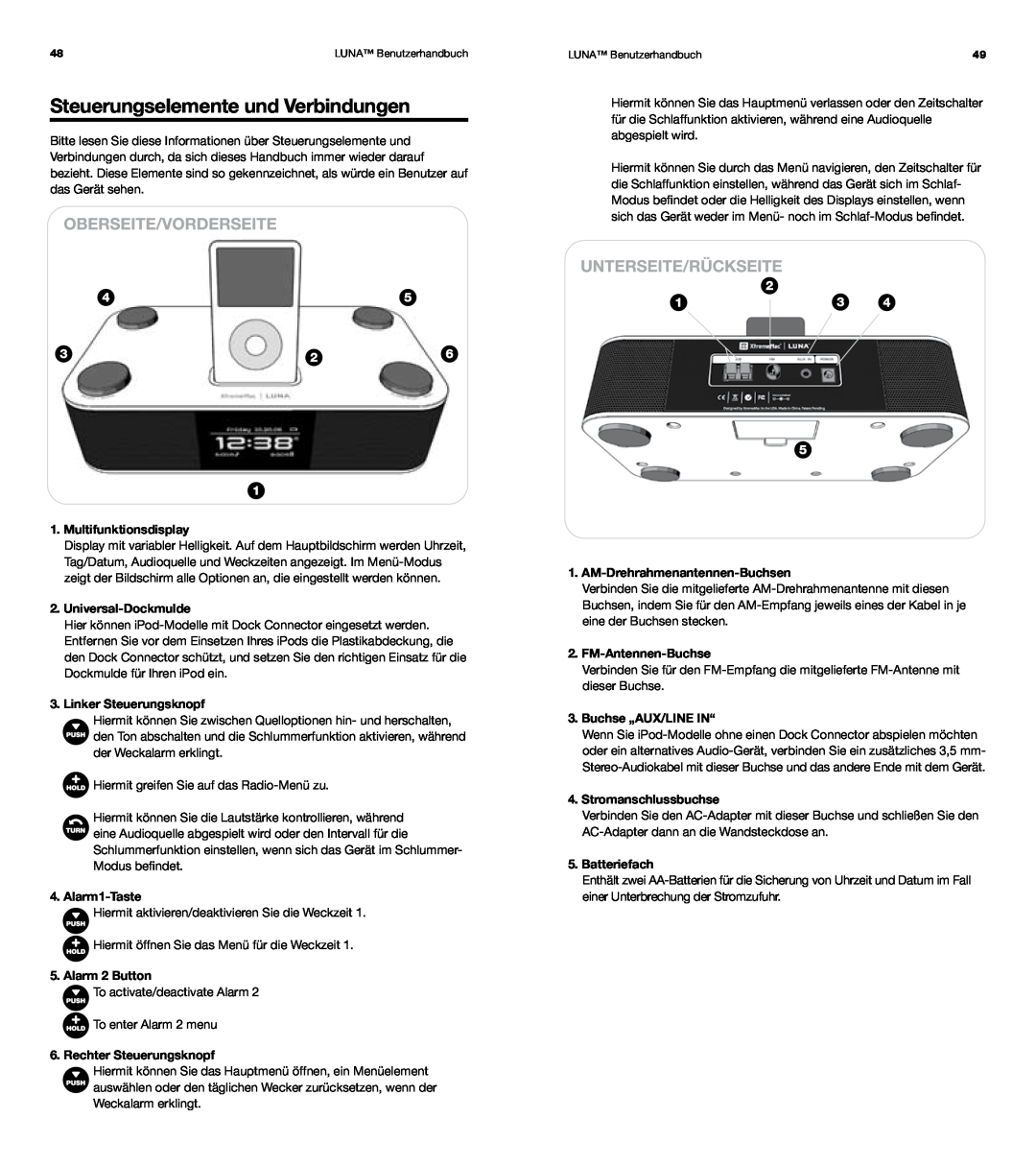 XtremeMac Room Audio System user manual Steuerungselemente und Verbindungen 