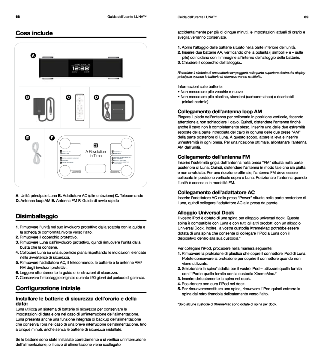 XtremeMac Room Audio System Cosa include, Disimballaggio, Configurazione iniziale, Collegamento dell’antenna loop AM 