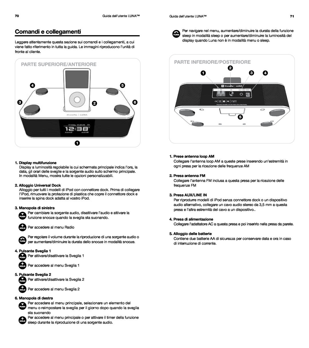 XtremeMac Room Audio System user manual Comandi e collegamenti 