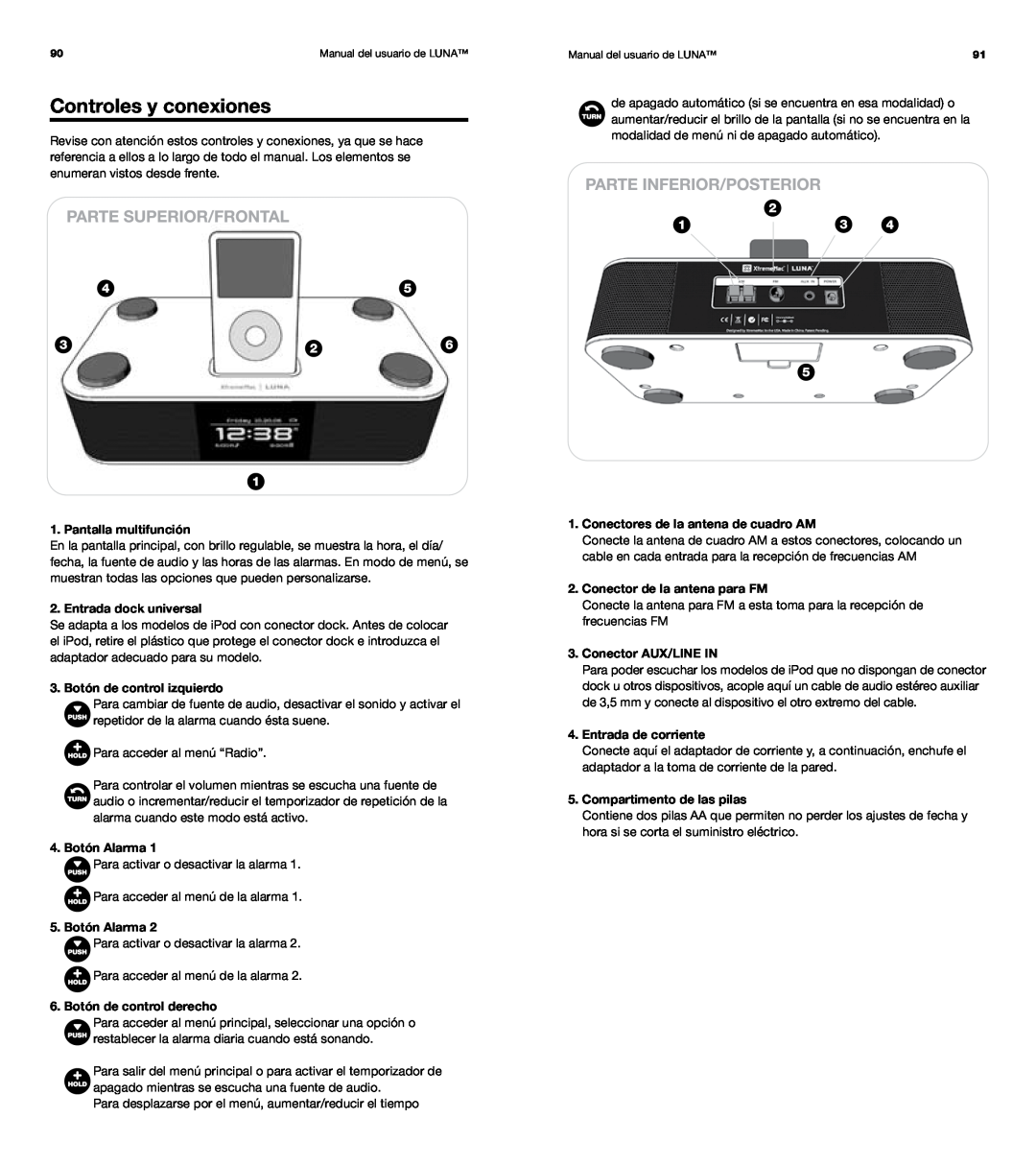 XtremeMac Room Audio System user manual Controles y conexiones 