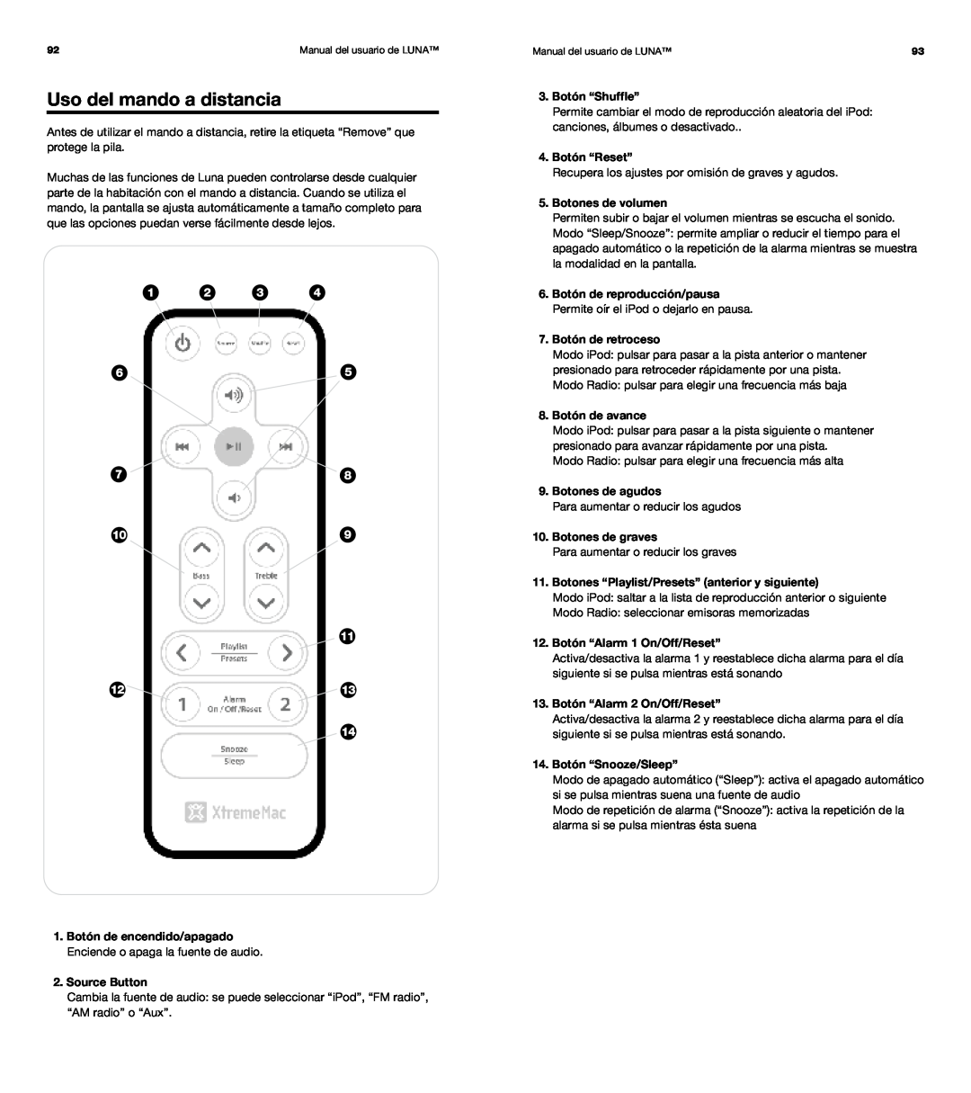 XtremeMac Room Audio System user manual Uso del mando a distancia 