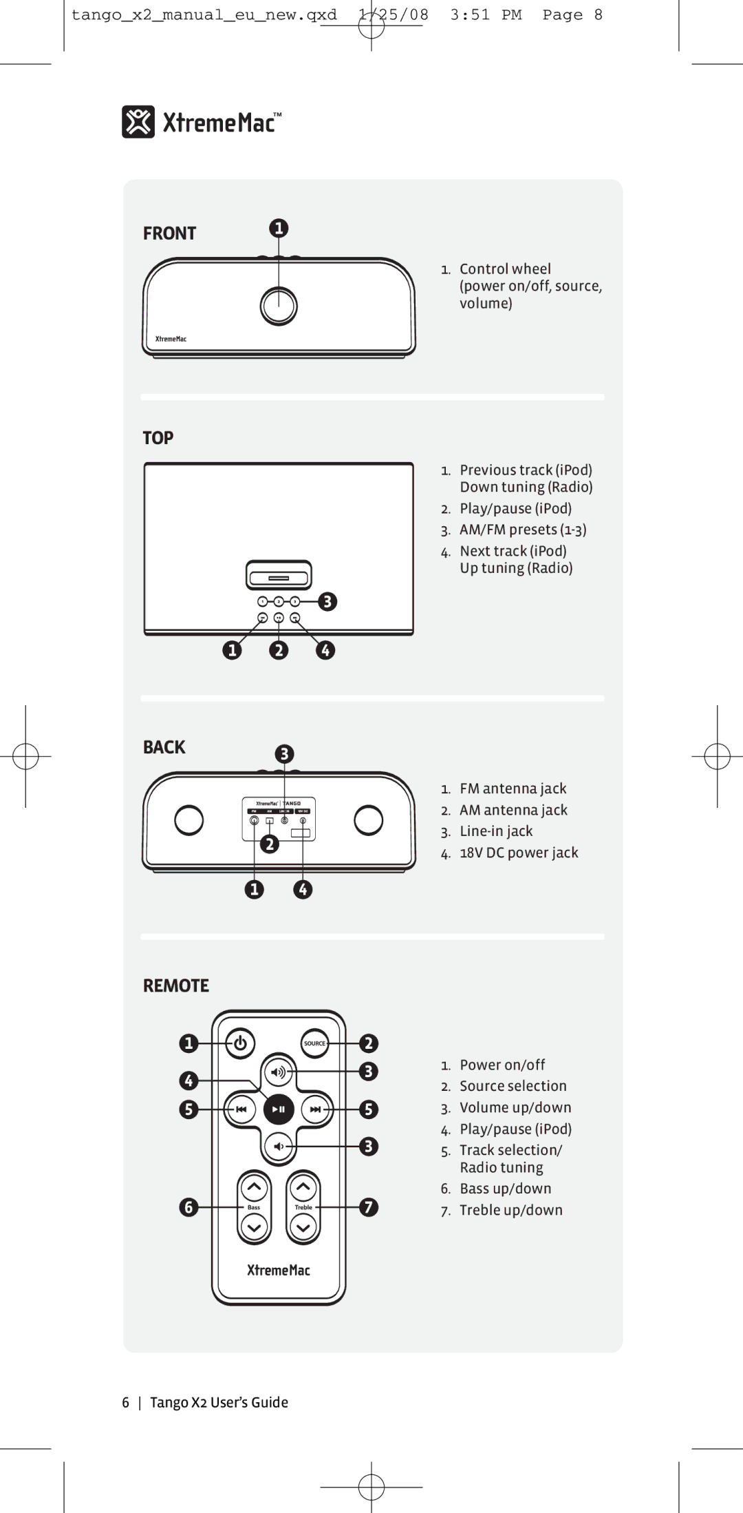 XtremeMac X2 manual Front 