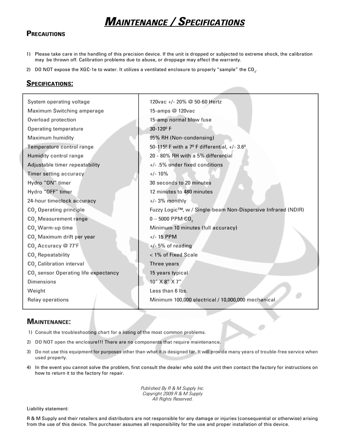 XtremeMac XGC-1e warranty Maintenance / Specifications, Precautions 