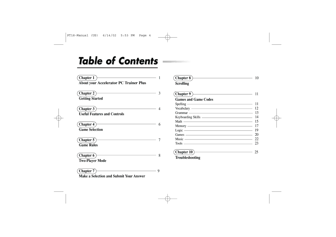 Yakumo PT18 manual Table of Contents 