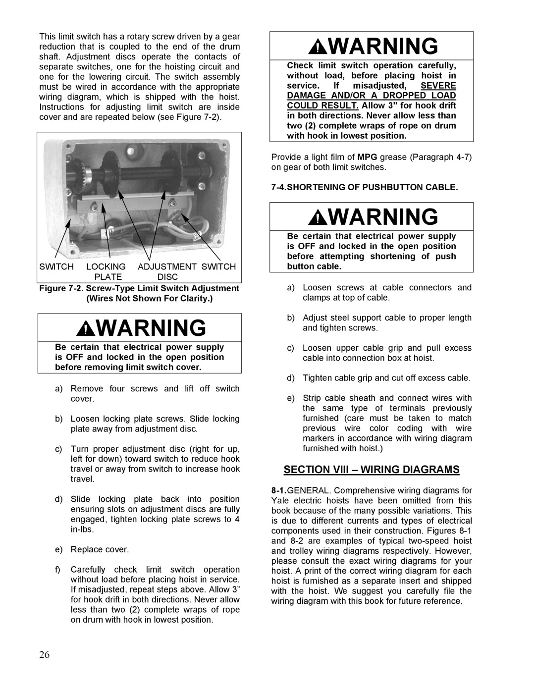 Yale 11353395D manual Section Viii Wiring Diagrams, Shortening of Pushbutton Cable 