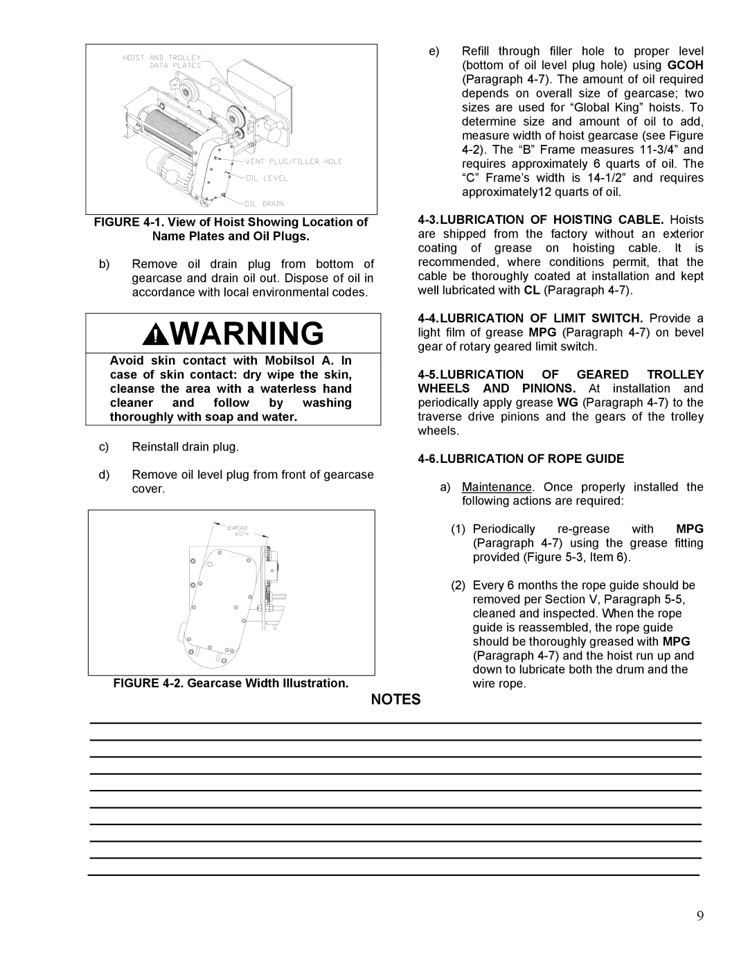 Yale 11353395D manual View of Hoist Showing Location Name Plates and Oil Plugs, Lubrication of Rope Guide 