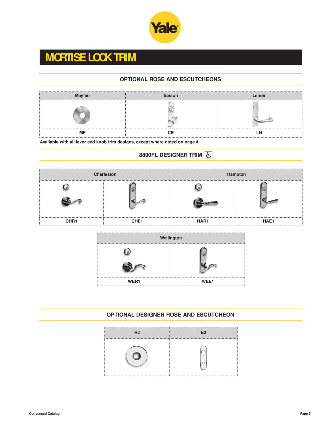 Yale 400 4400 manual Optional Rose and Escutcheons, 8800FL Designer Trim, Optional Designer Rose and Escutcheon 