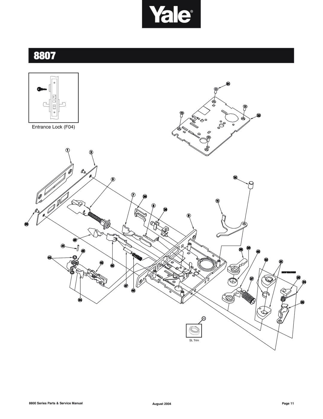 Yale 8800 SERIES manual Entrance Lock F04 