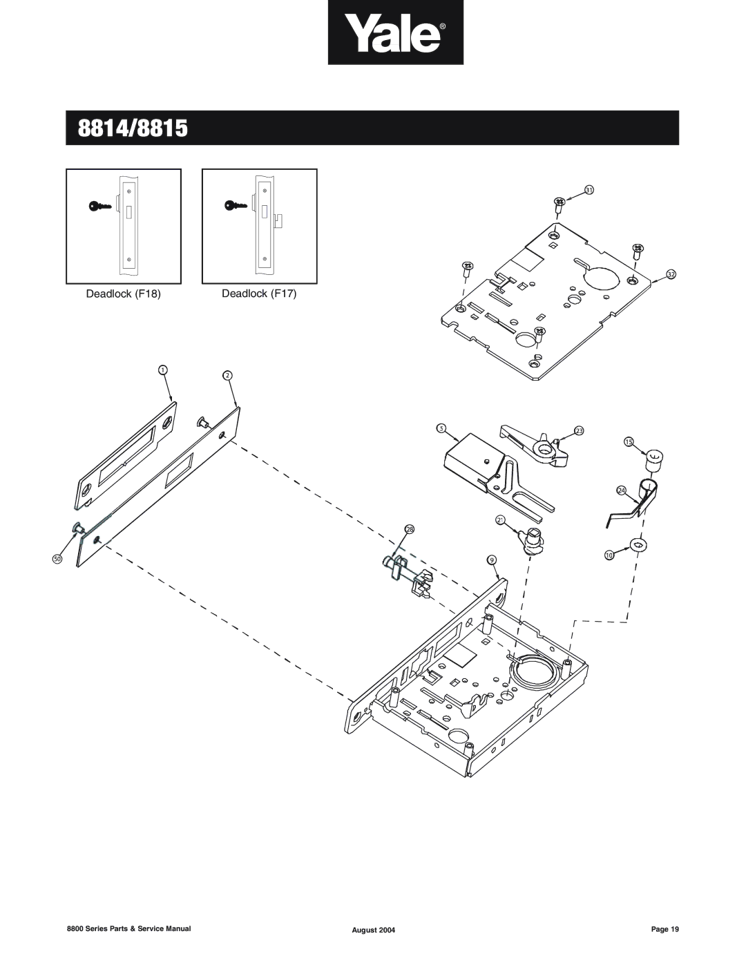 Yale 8800 SERIES manual Deadlock F18 Deadlock F17 