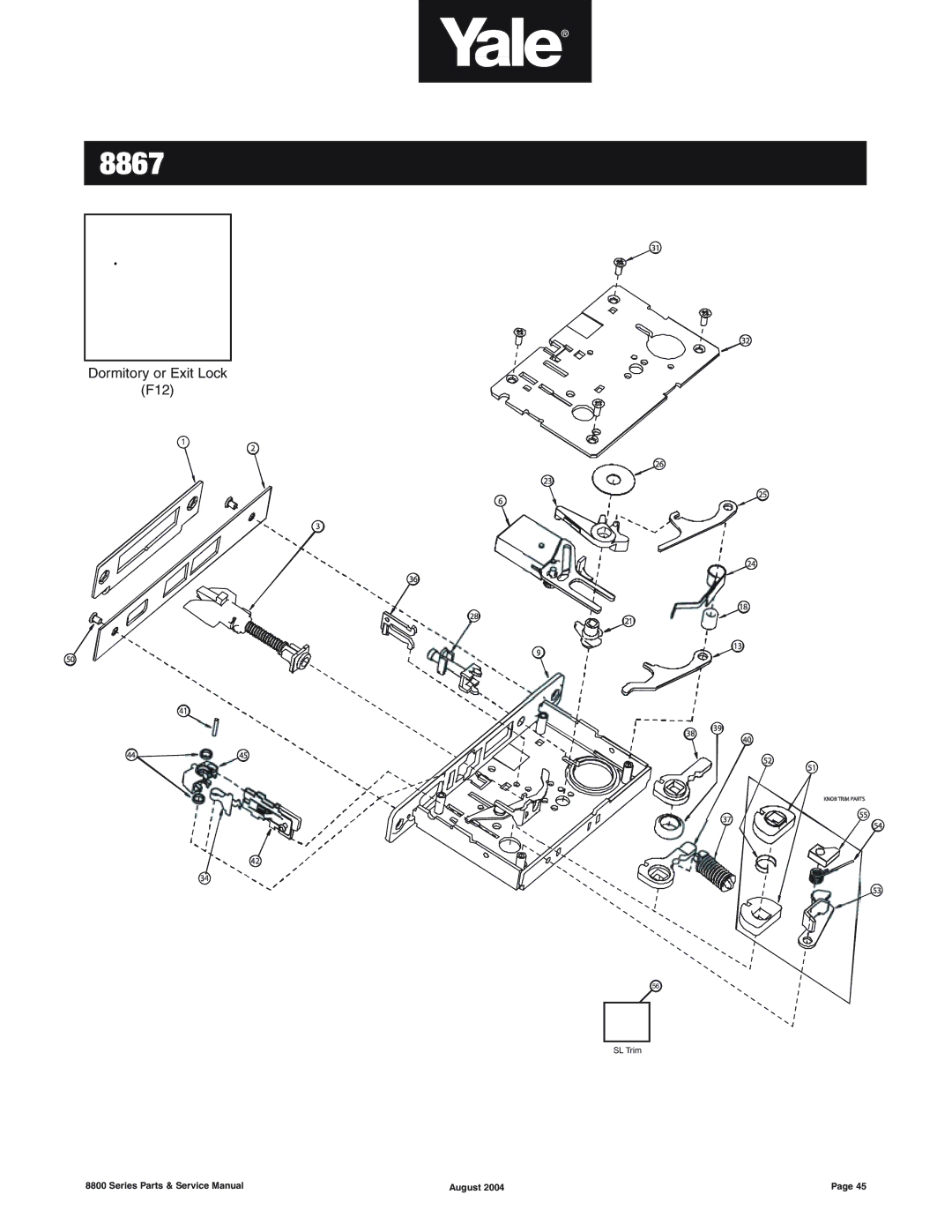 Yale 8800 SERIES manual Dormitory or Exit Lock F12 