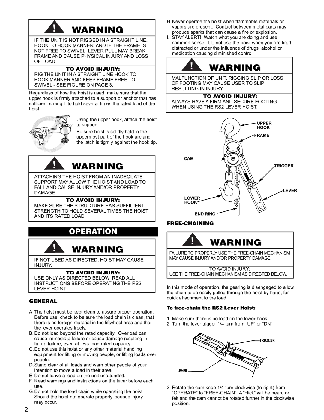 Yale RS2 manual General, Free-Chaining 