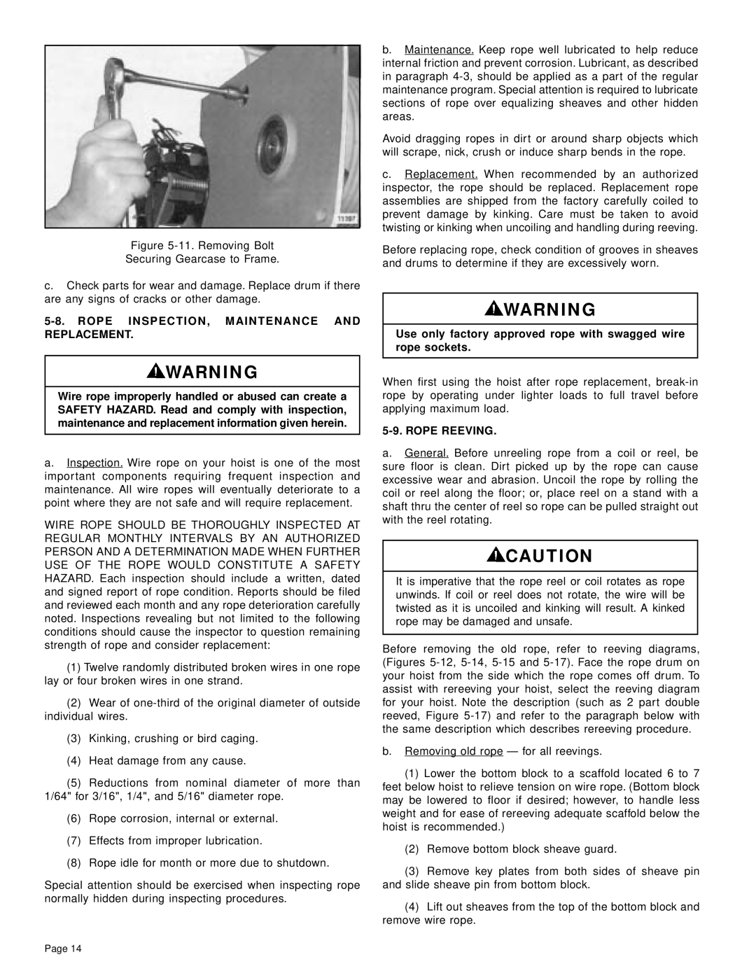 Yale Series Y80 manual Rope INSPECTION, Maintenance and Replacement, Rope Reeving 