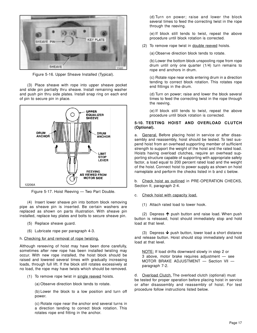 Yale Series Y80 manual Testing Hoist and Overload Clutch Optional 